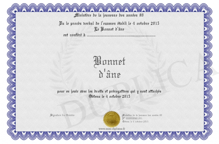 diplome bonnet d'ane